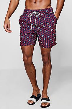 Boohoo Triangle Print Mid Length Swim Short