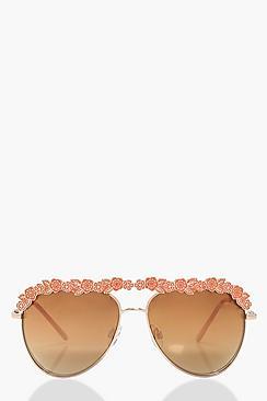 Boohoo Megan Floral Aviator Sunglasses