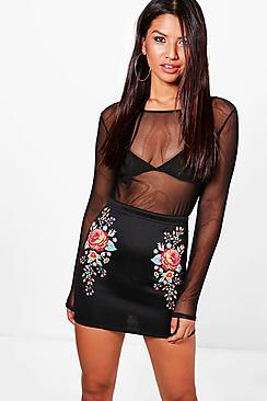 Boohoo Jade Printed Embroidery Mini Skirt
