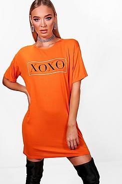 Boohoo Emy Valentines Xoxo Sports Stripe T Shirt Dress