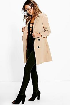 Boohoo Petite Suzanna Double Breasted Camel Duster Coat