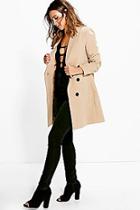 Boohoo Petite Suzanna Double Breasted Camel Duster Coat