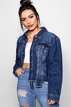 Boohoo Sof Cropped Distressed Hem Denim Jacket