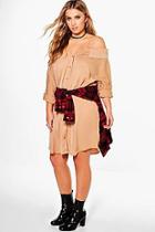 Boohoo Plus Aimee Cold Shoulder Collar Shirt Dress