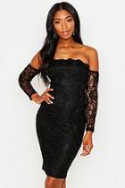 Boohoo Lace Applique Off The Shoulder Midi Dress