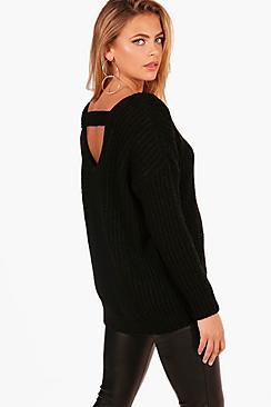 Boohoo Lucy Oversized Strap Back Chunky Knit Jumper