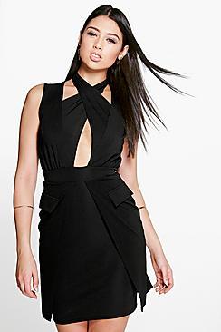 Boohoo Debbie Cross Front Pocket Detail Bodycon Dress