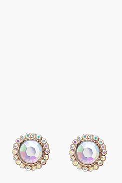 Boohoo Emily Holographic Diamante Edge Stone Earrings