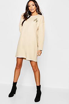 Boohoo Cactus Embroidery Acid Wash Sweat Dress