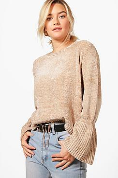 Boohoo Lily Flare Sleeve Chenille Jumper