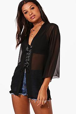 Boohoo Heather Lace Up Kimono