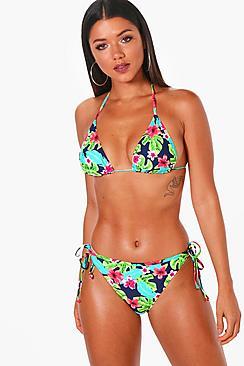 Boohoo Malia Tropical Floral Print Triangle Bikini