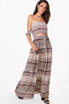 Boohoo Emilia Woven Frill Sleeve Top & Maxi Skirt Co-ord Multi