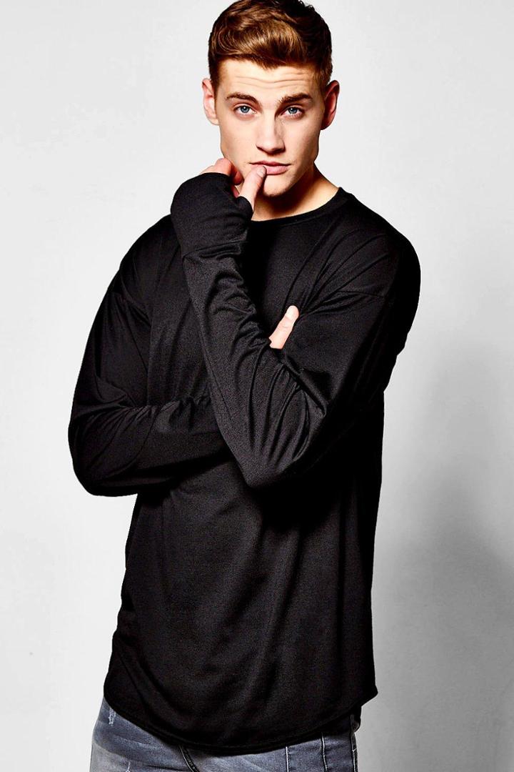 Boohoo Long Sleeve Oversized T-shirt With Scoop Hem Black