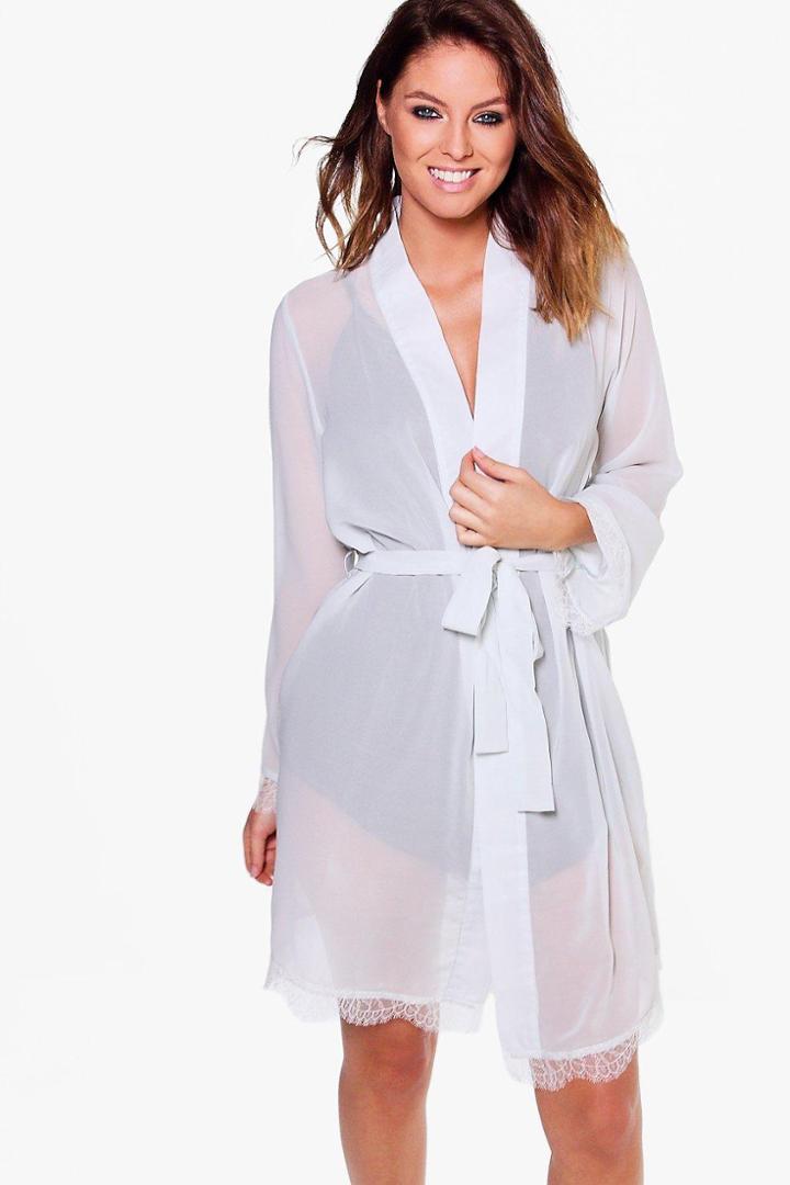 Boohoo Lucy Bridal Sheer Lace Sleeve Kimono Robe Grey