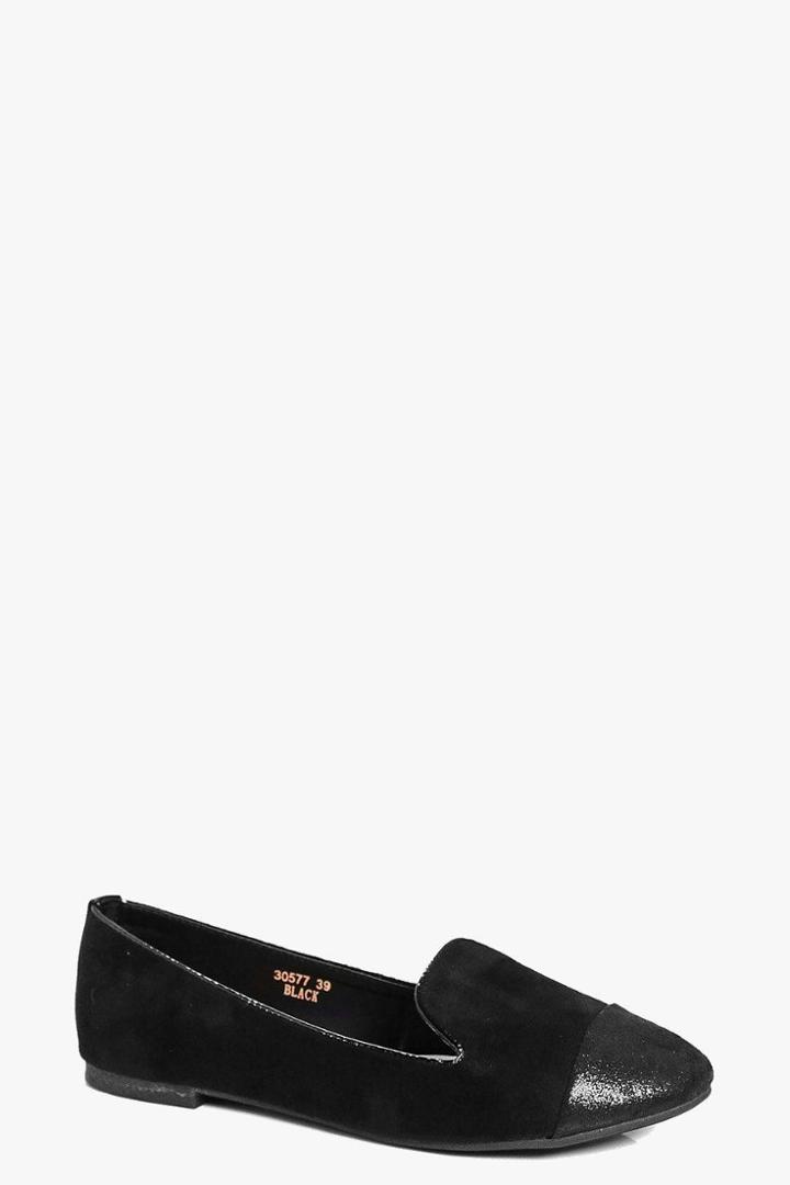 Boohoo Grace Shimmer Toe Cap Slipper Ballet Black