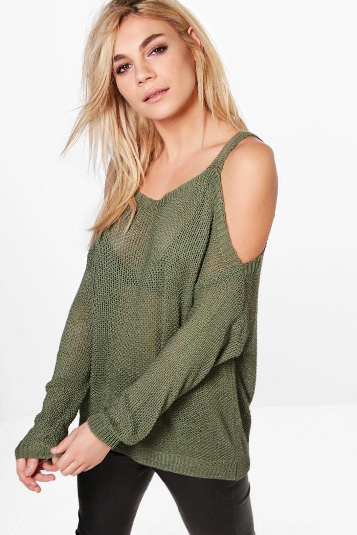 Boohoo Charlotte Cold Shoulder Jumper Khaki