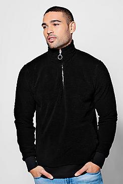 Boohoo Borg Funnel Quarter Neck Zip Hoodie
