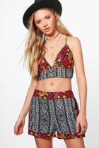 Boohoo Beatrix Woven Crop And Short Embroidered Co-ord Multi