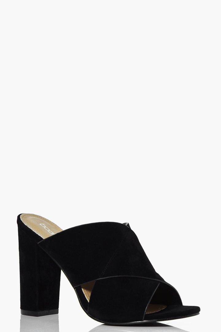 Boohoo Ivy Cross Strap Peeptoe Block Heel Mule Black