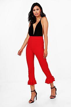 Boohoo Aria Double Ruffle Crepe Cropped Trousers