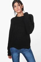 Boohoo Ruby Scallop Hem Crop Jumper Black