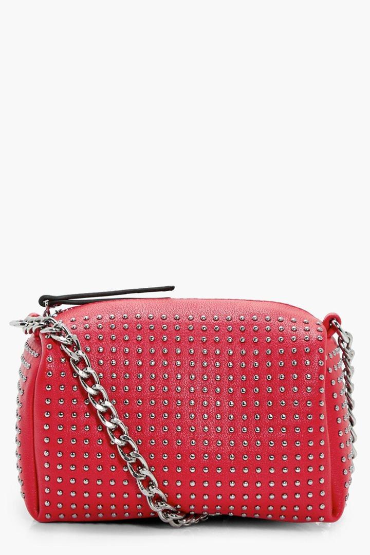 Boohoo Pin Stud Barrel Cross Body Red