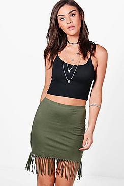 Boohoo Amala Tassle Trim Jersey Mini Skirt