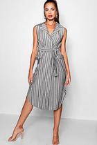 Boohoo Maye Woven Stripe Pocket Front Shirt Dress