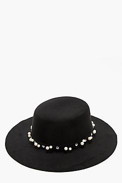 Boohoo Lily Pearl Felt Floppy Hat