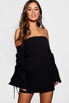 Boohoo Petite Bardot Draw Cord Sleeve Shift Dress