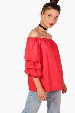 Boohoo Woven Off The Shoulder Crop Top
