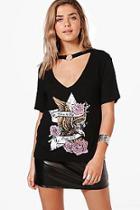 Boohoo Lucy Printed Choker Neck Detail T-shirt