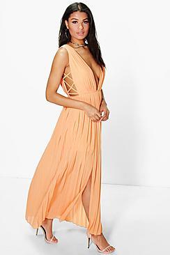 Boohoo Boutique Tama Pleated Strappy Side Maxi Dress