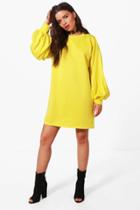 Boohoo Amelia Puff Sleeve Sweat Dress Yellow