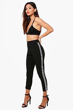 Boohoo Petite Sports Tape Crepe Trouser