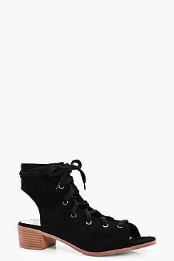 Boohoo Erin Wide Fit Lace Up Block Heel Sandal