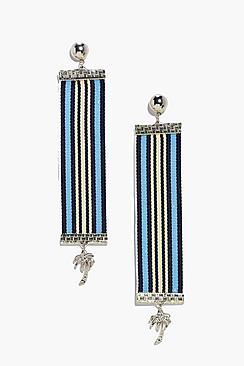 Boohoo Amy Boutique Stripe Tape Palm Tree Earrings