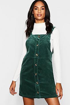 Boohoo Tall Mock Horn Button Cord Pinafore