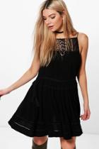 Boohoo Boutique Sonia Crochet Tassle Side Dress Black