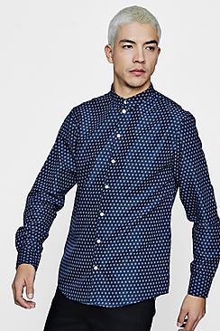 Boohoo All Over Geo Print Long Sleeve Shirt