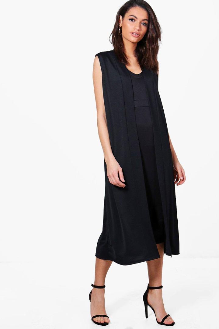 Boohoo Jane Sleeveless Collarless Duster Black