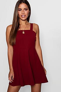 Boohoo Petite Mckayla Square Neck Strappy Skater Dress