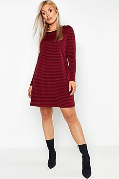Boohoo Plus Stripe Rib Swing Dress