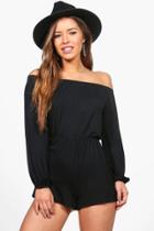 Boohoo Petite Martha Off The Shoulder Playsuit Black