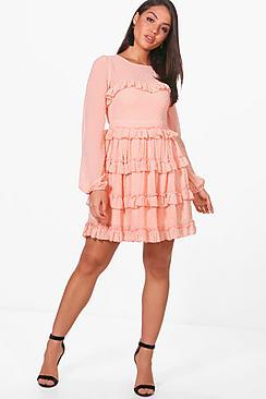 Boohoo Dobby Ruffle Skirt Skater Dress