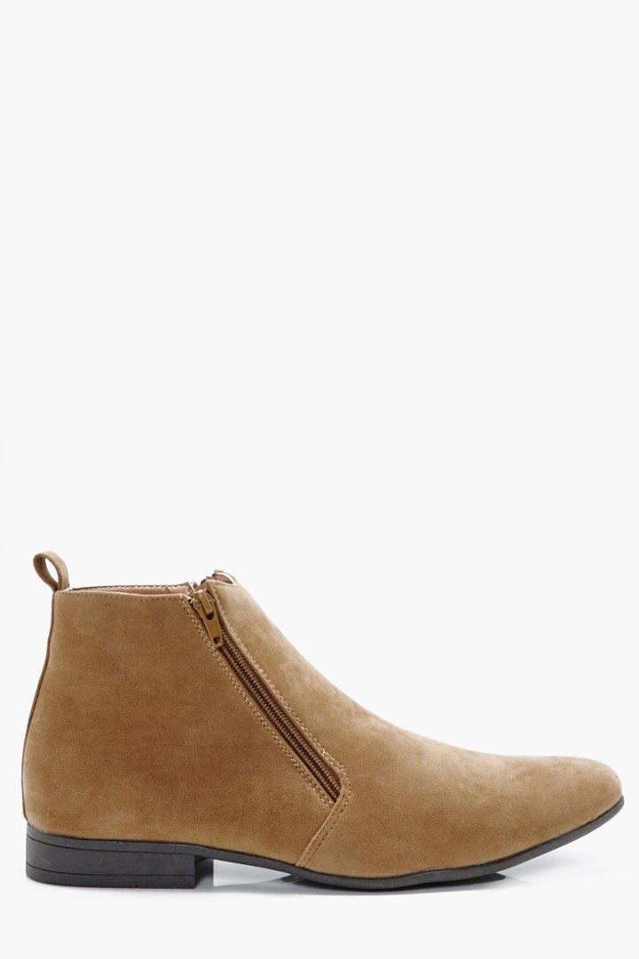 Boohoo Zip Up Chelsea Boot Tan