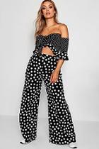 Boohoo Plus Polka Dot Bardot Crop & Trouser Co-ord Set