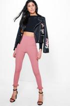 Boohoo Athena Ruffle Hem Ribbed Ankle Grazer Leggings Rose