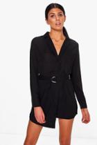 Boohoo Georgia Tailored Woven Belted Playsuit Black